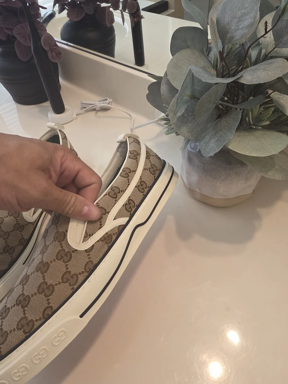 Gucci Brown Monogram Slip-On Sneakers with White Trim